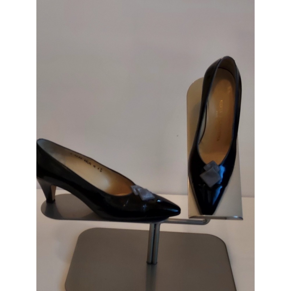 Silvia Fiorentina Low Heel Size 6.5 Pumps Black Patent Leather Made in Italy Lux